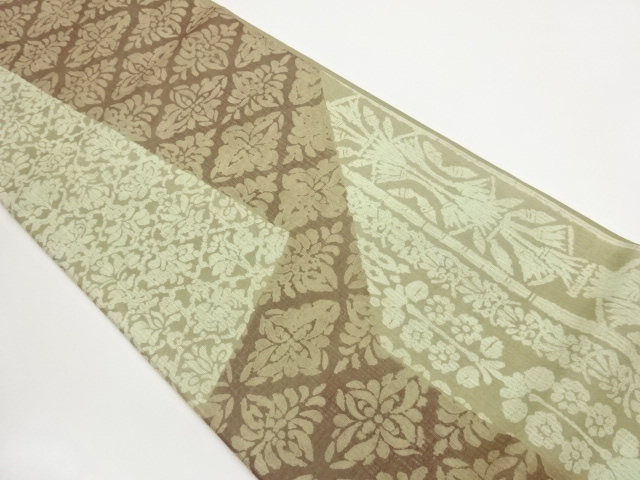  紗 変わり花菱に抽象模様織出し洒落袋帯